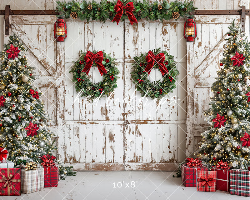 Rustic White Christmas Doors - HSD Photography Backdrops