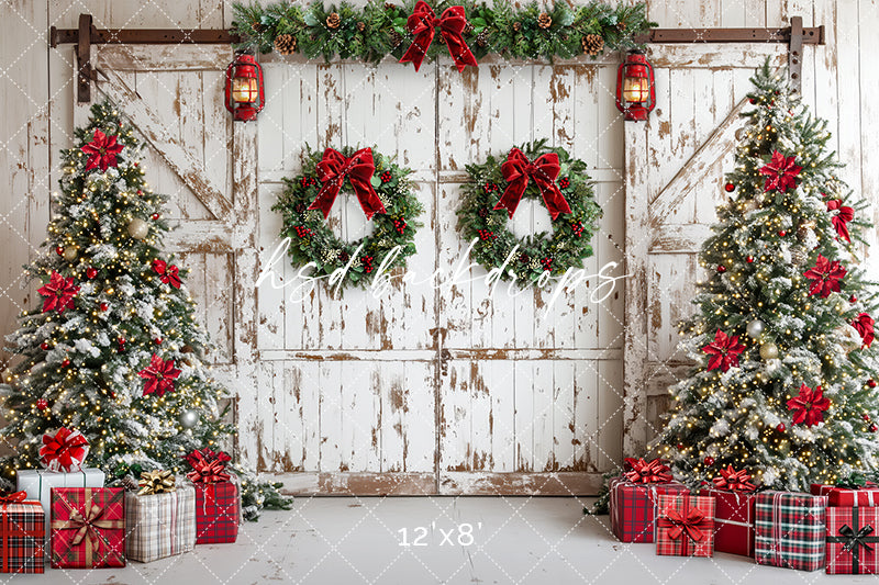 Rustic White Christmas Doors - HSD Photography Backdrops