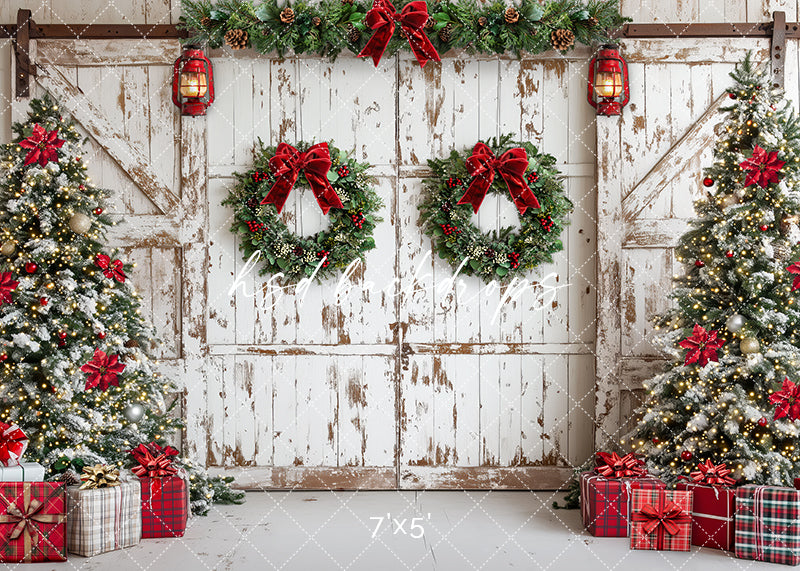 Rustic White Christmas Doors - HSD Photography Backdrops