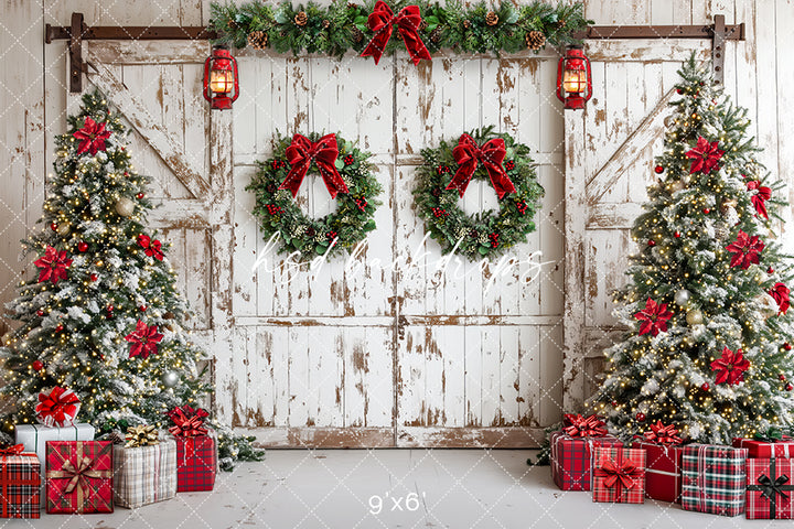 Rustic White Christmas Doors - HSD Photography Backdrops