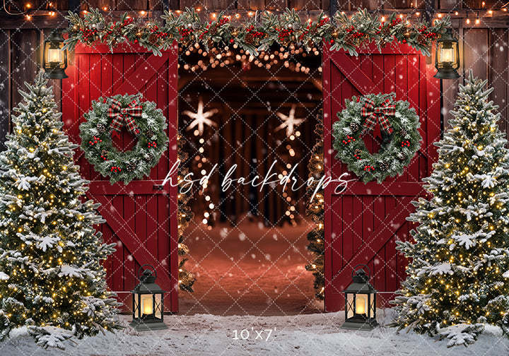 Red Christmas Barn Doors (sweep options) - HSD Photography Backdrops