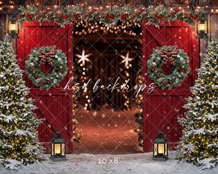 Red Christmas Barn Doors (sweep options) - HSD Photography Backdrops