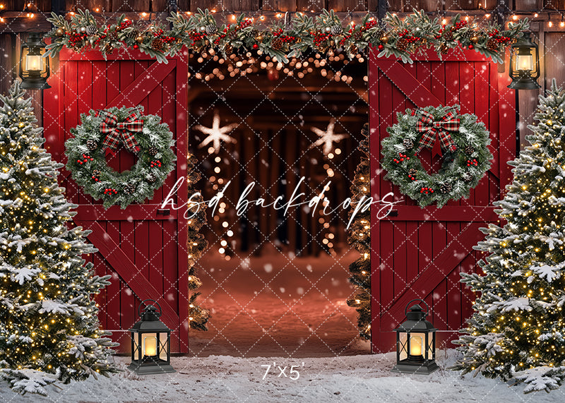 Red Christmas Barn Doors (sweep options) - HSD Photography Backdrops