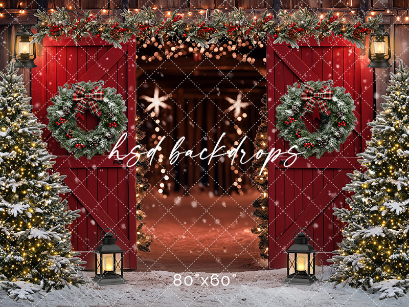Red Christmas Barn Doors (sweep options) - HSD Photography Backdrops