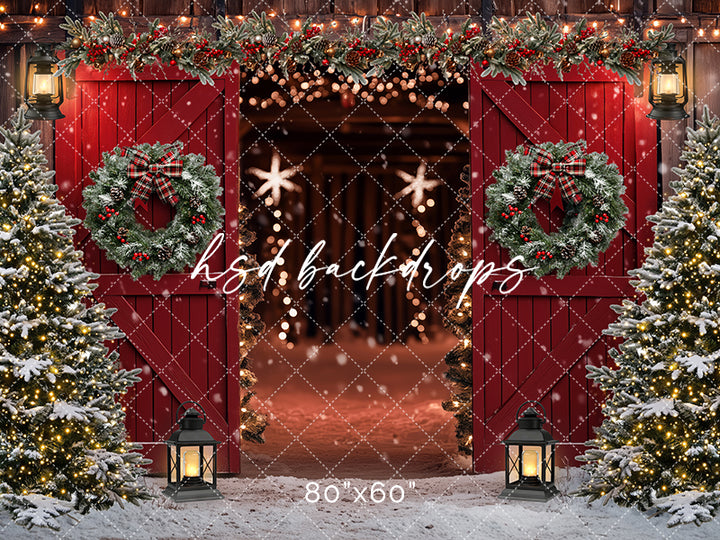 Red Christmas Barn Doors (sweep options) - HSD Photography Backdrops