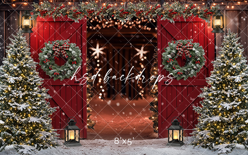 Red Christmas Barn Doors (sweep options) - HSD Photography Backdrops