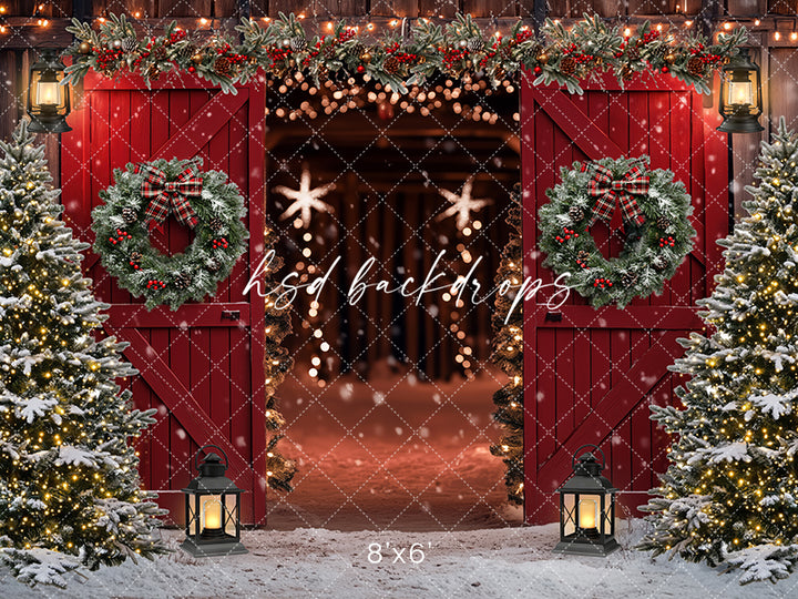 Red Christmas Barn Doors (sweep options) - HSD Photography Backdrops