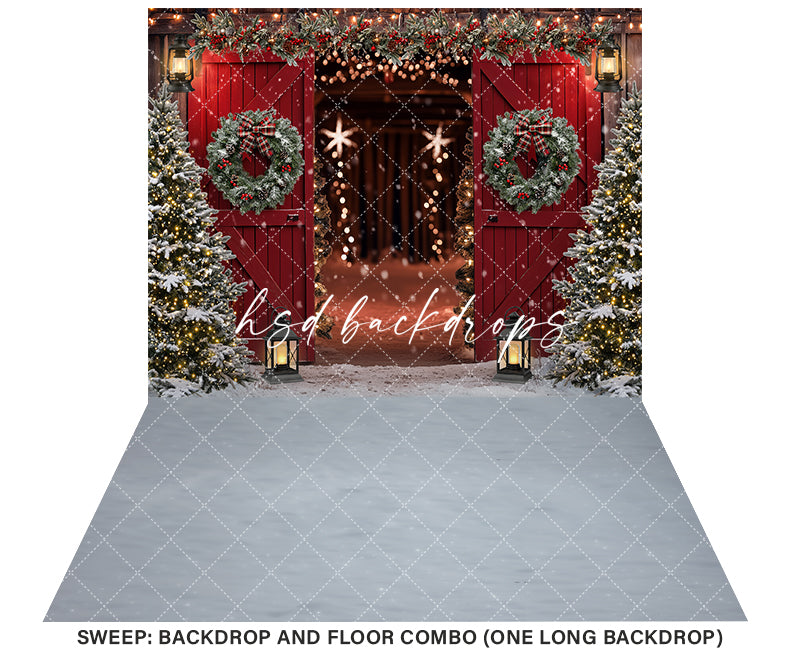 Red Christmas Barn Doors (sweep options) - HSD Photography Backdrops
