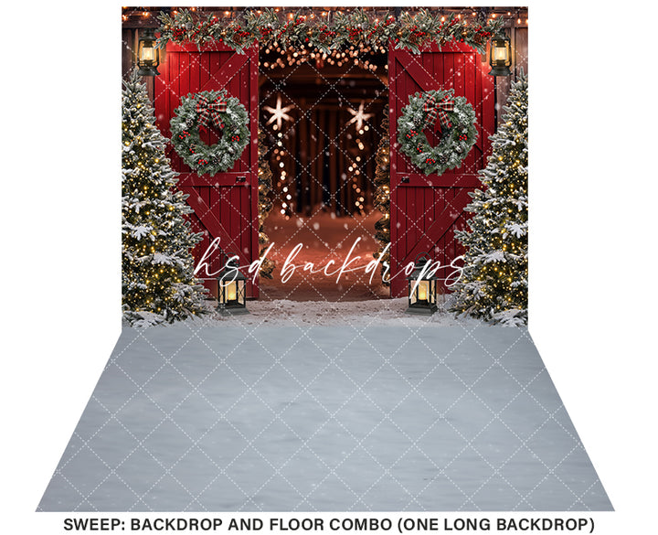 Red Christmas Barn Doors (sweep options) - HSD Photography Backdrops