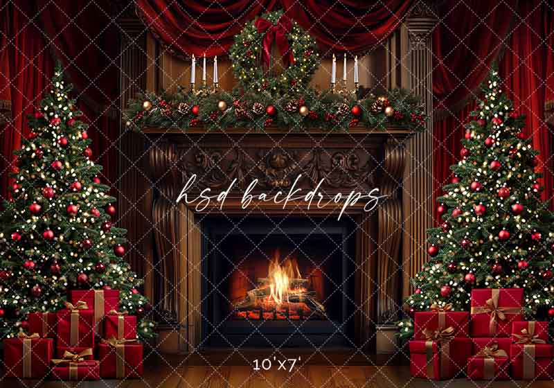 Grand Christmas Fireplace (sweep options) - HSD Photography Backdrops