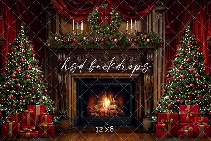 Grand Christmas Fireplace (sweep options) - HSD Photography Backdrops