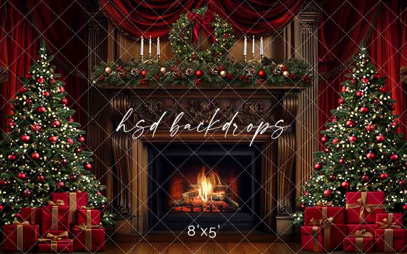 Grand Christmas Fireplace (sweep options) - HSD Photography Backdrops