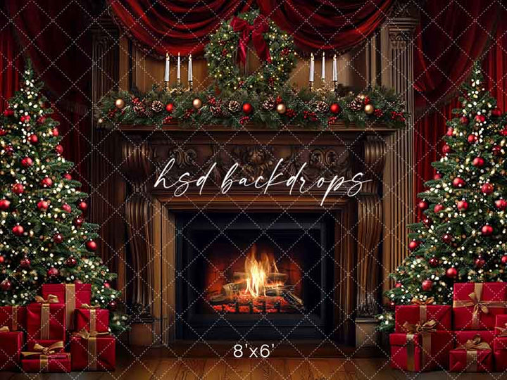 Grand Christmas Fireplace (sweep options) - HSD Photography Backdrops