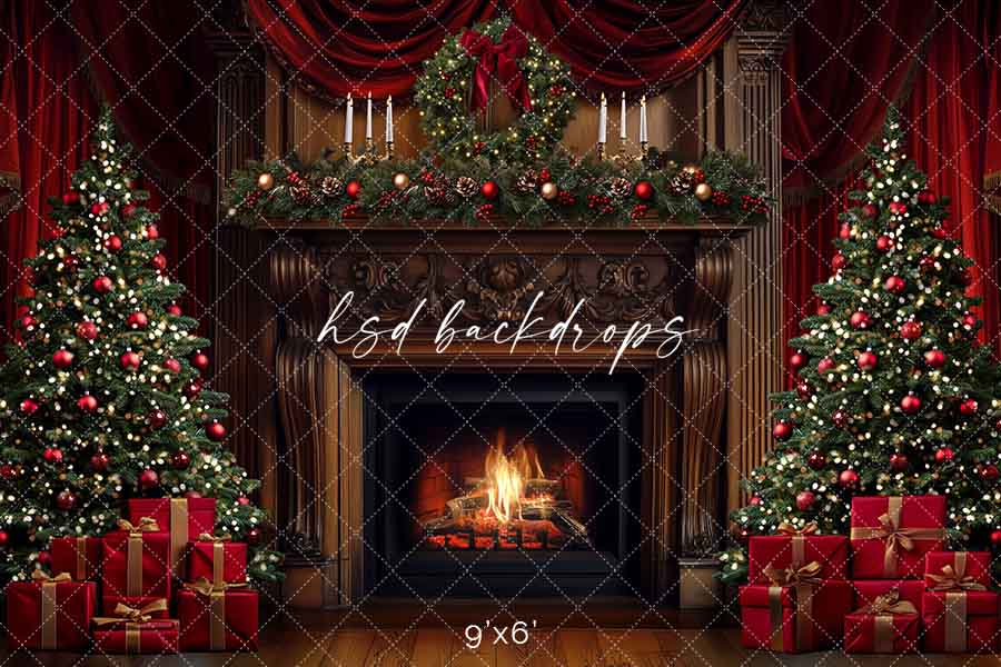 Grand Christmas Fireplace (sweep options) - HSD Photography Backdrops