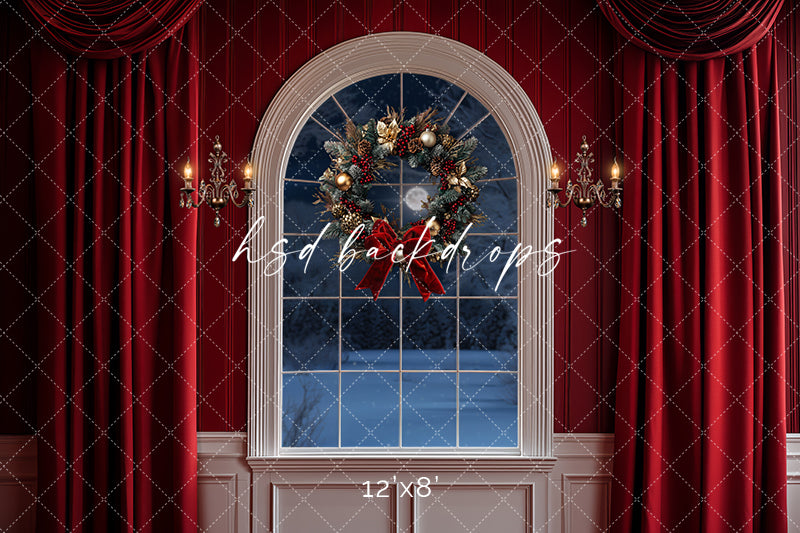 Red & White Christmas Window (sweep options) - HSD Photography Backdrops