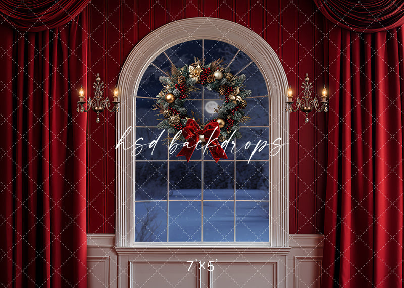 Red & White Christmas Window (sweep options) - HSD Photography Backdrops