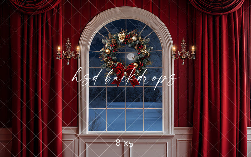 Red & White Christmas Window (sweep options) - HSD Photography Backdrops
