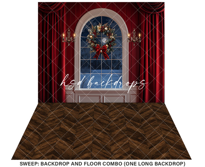 Red & White Christmas Window (sweep options) - HSD Photography Backdrops