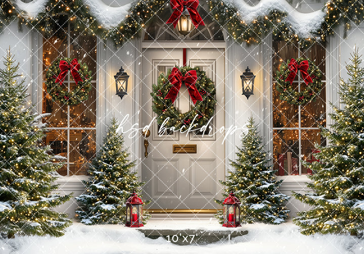 Snowy Christmas Door (sweep options) - HSD Photography Backdrops