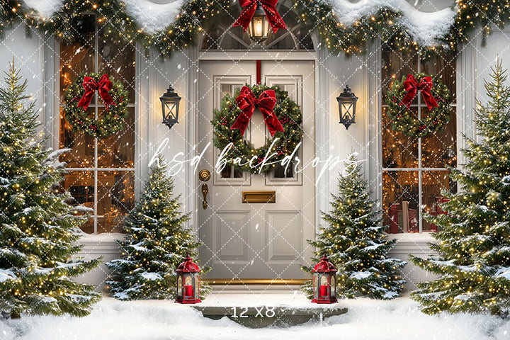 Snowy Christmas Door (sweep options) - HSD Photography Backdrops