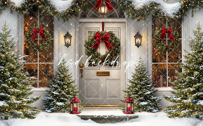 Snowy Christmas Door (sweep options) - HSD Photography Backdrops