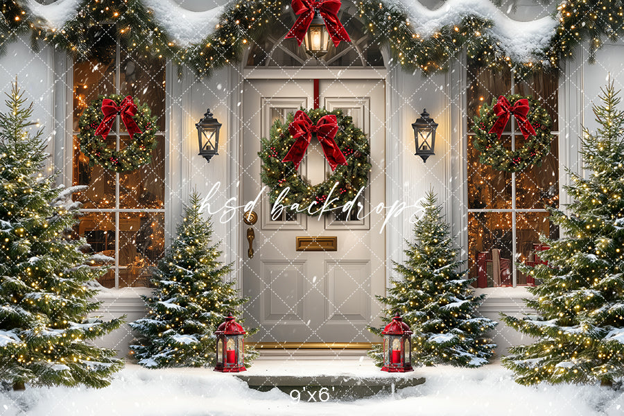 Snowy Christmas Door (sweep options) - HSD Photography Backdrops