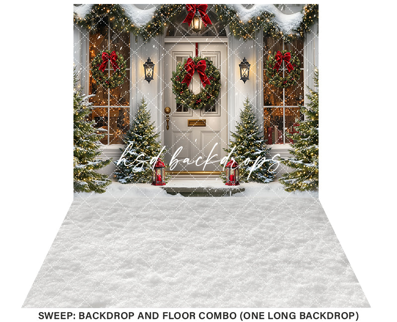Snowy Christmas Door (sweep options) - HSD Photography Backdrops