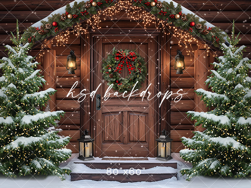 Rustic Winter Christmas Cabin Photo Backdrop and Scene Setter