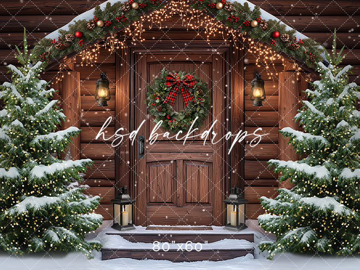 Rustic Winter Christmas Cabin Photo Backdrop and Scene Setter