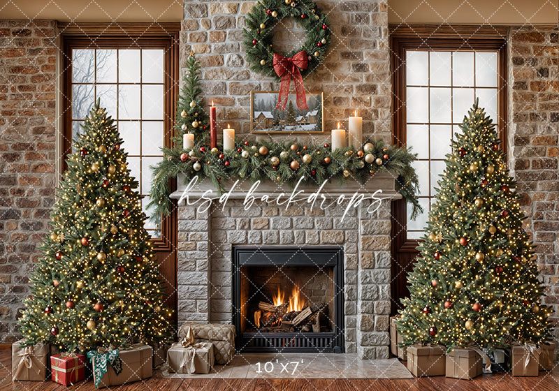 Christmas Cabin Fireplace (sweep options) - HSD Photography Backdrops