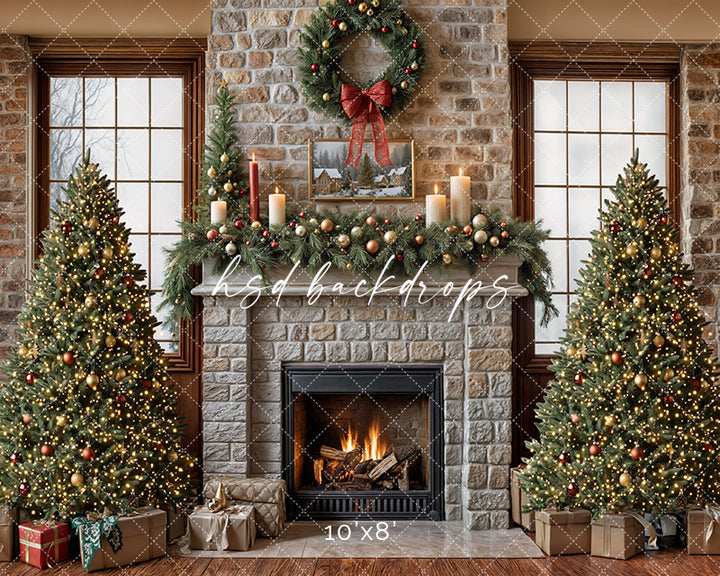 Christmas Room - CHS68586 Christmas Cabin Fireplace - HSD Photography Backdrops