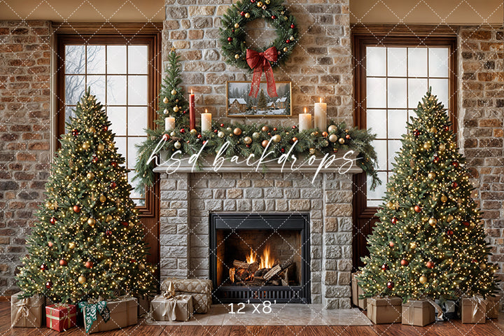 Christmas Cabin Fireplace (sweep options) - HSD Photography Backdrops