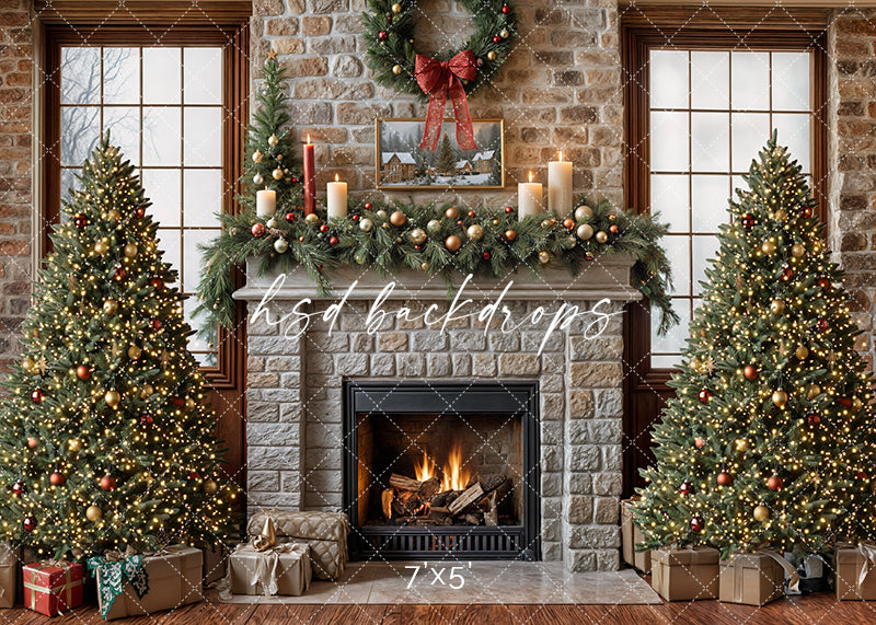 Christmas Cabin Fireplace (sweep options) - HSD Photography Backdrops