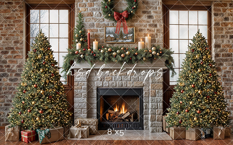 Christmas Cabin Fireplace (sweep options) - HSD Photography Backdrops