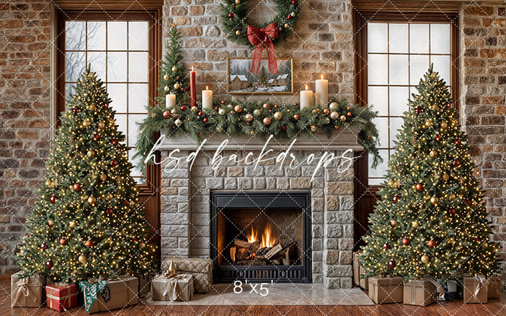 Christmas Cabin Fireplace (sweep options) - HSD Photography Backdrops