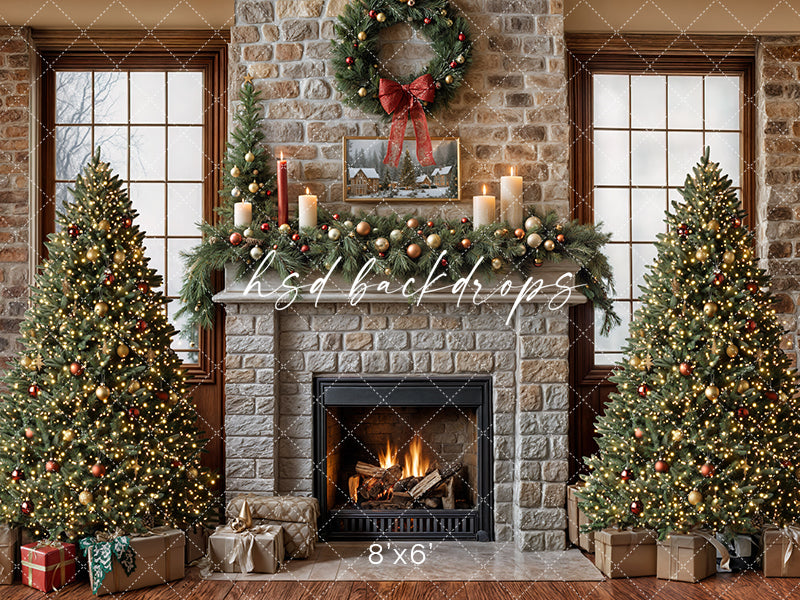 Christmas Cabin Fireplace (sweep options) - HSD Photography Backdrops