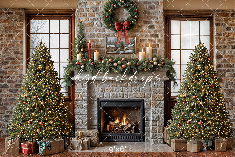 Christmas Cabin Fireplace (sweep options) - HSD Photography Backdrops