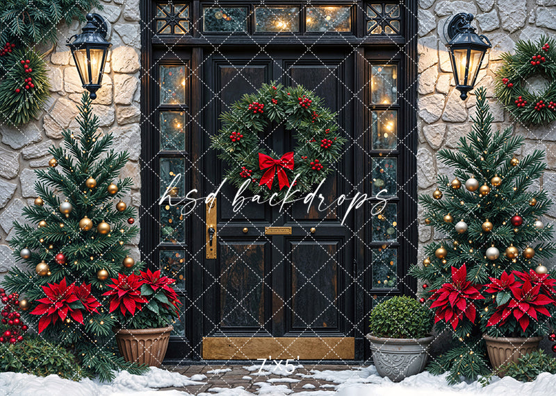 Poinsettia Porch Christmas Backdrop (sweep options)