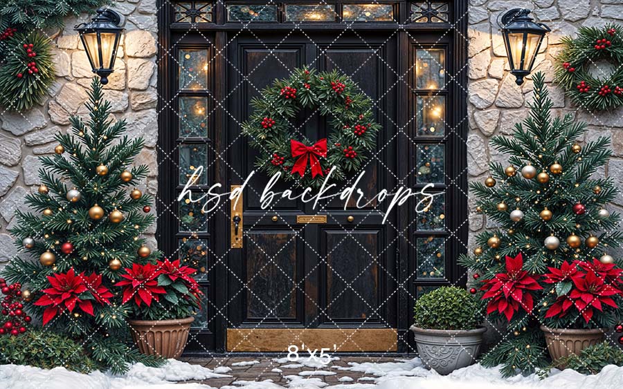 Poinsettia Porch Christmas Backdrop (sweep options)