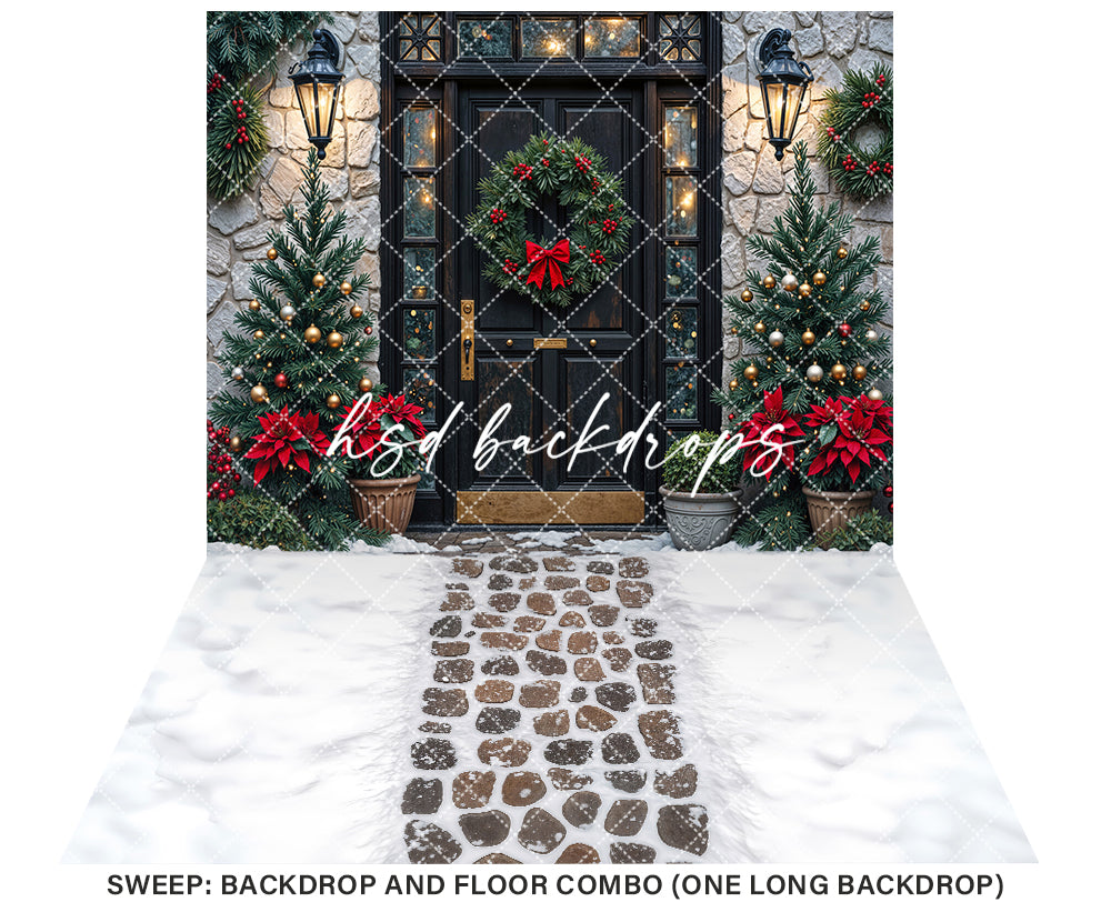 Poinsettia Porch Christmas Backdrop (sweep options)