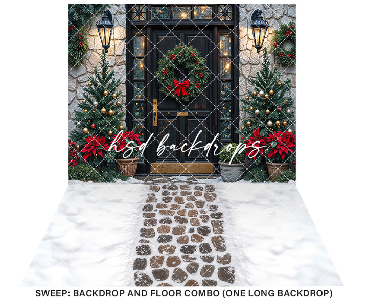 Poinsettia Porch Christmas Backdrop (sweep options)