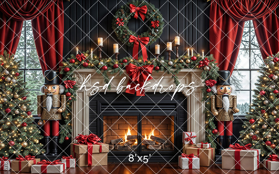 Classic Nutcracker Christmas Fireplace Backdrop (sweep options)