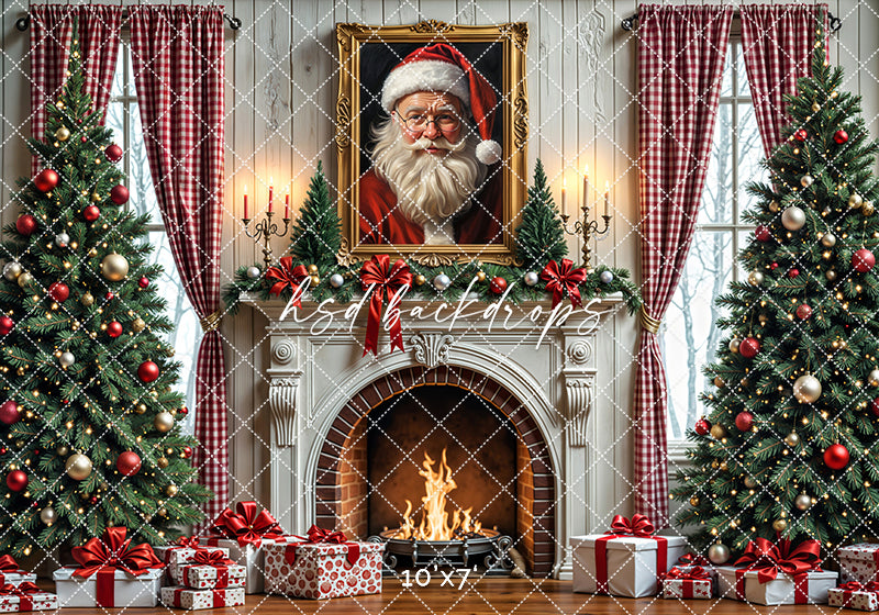 Fireside With Santa Holiday Backdrop (sweep options)
