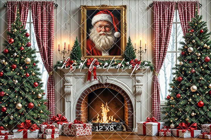 Fireside With Santa Holiday Backdrop (sweep options)
