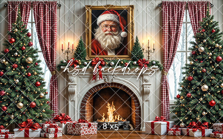 Fireside With Santa Holiday Backdrop (sweep options)