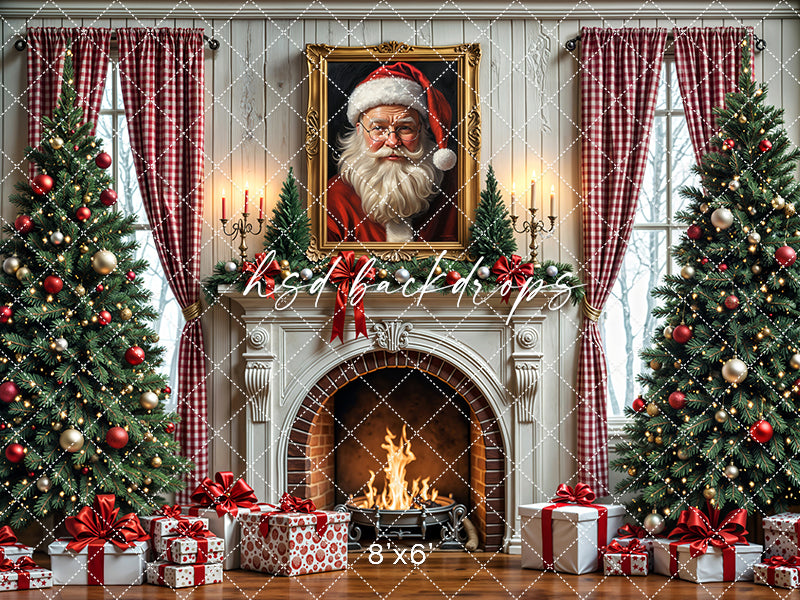 Fireside With Santa Holiday Backdrop (sweep options)