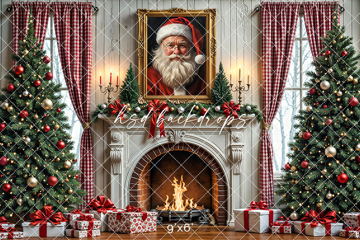 Fireside With Santa Holiday Backdrop (sweep options)
