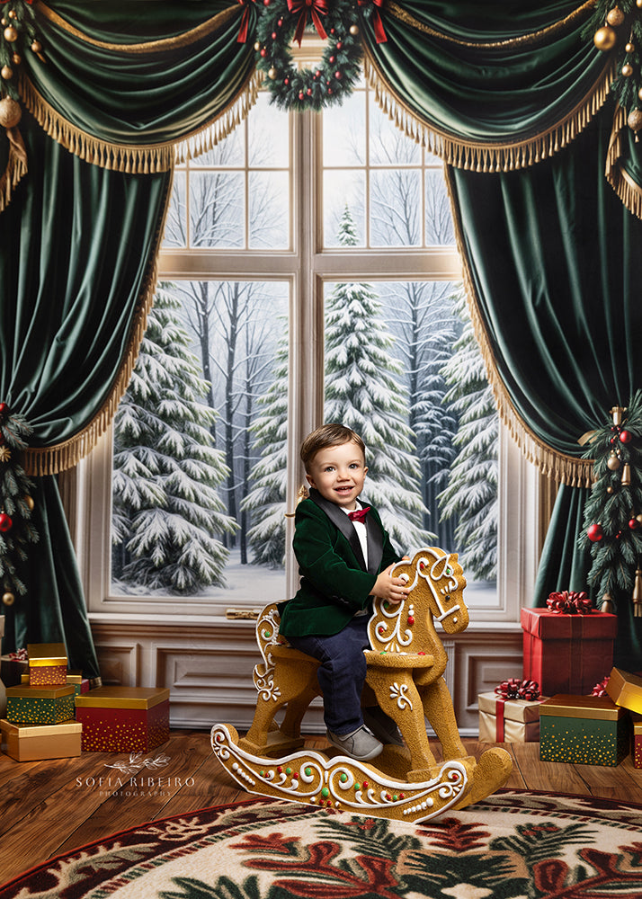 Emerald Elegance Christmas Window Backdrop (sweep options)