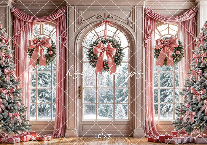 Pink Christmas Waltz Window Studio Backdrop (sweep options)