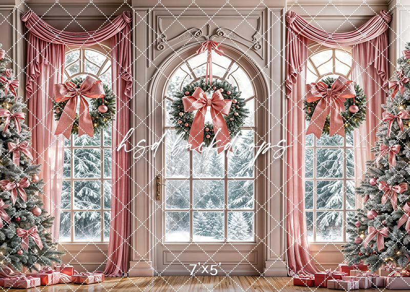 Pink Christmas Waltz Window Studio Backdrop (sweep options)